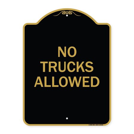 SIGNMISSION Parking Lot Sign No Trucks Allowed, Black & Gold Aluminum Sign, 18" x 24", BG-1824-23419 A-DES-BG-1824-23419